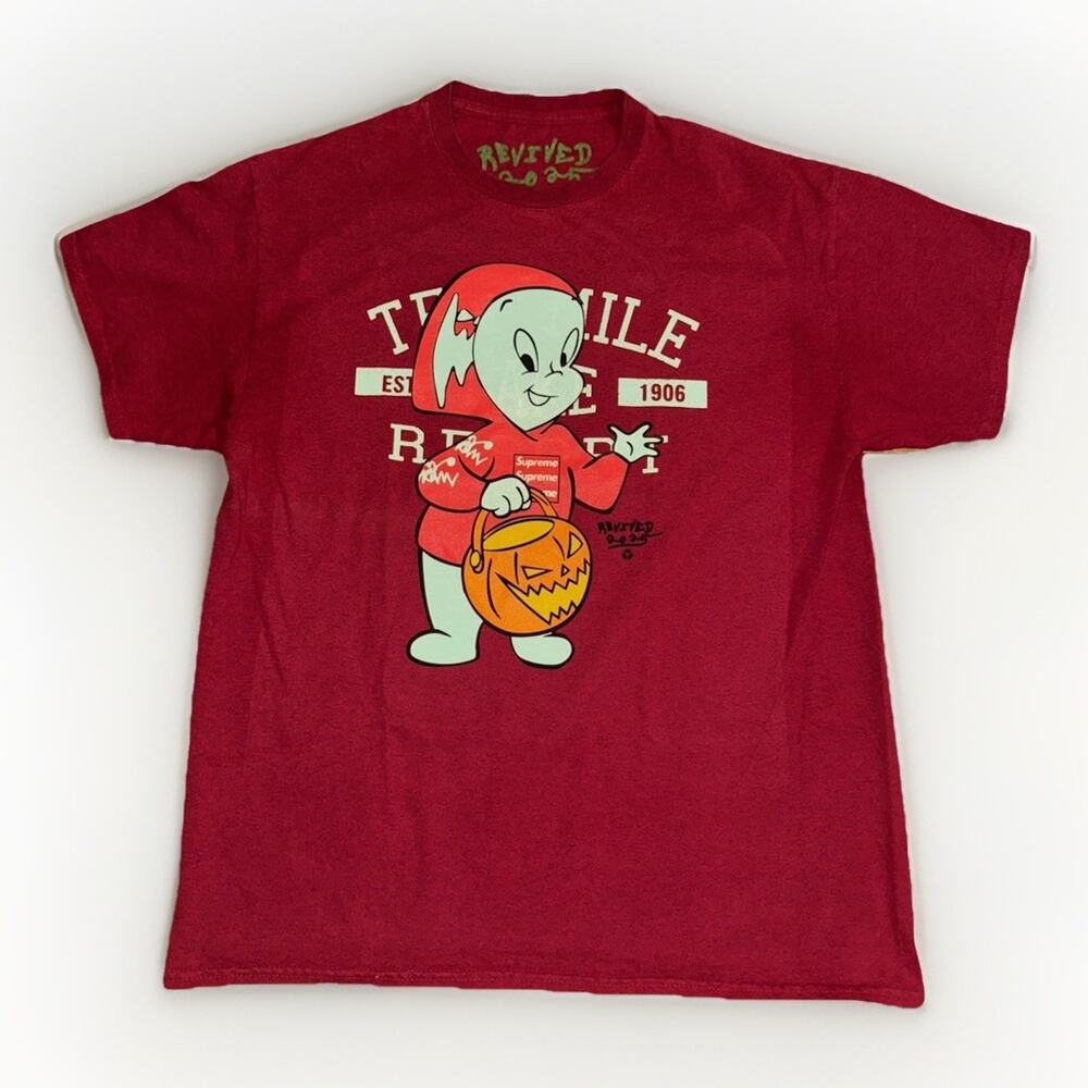 Asspizza x Casper Revive T-Shirt Red Large 20x27 Streetwear Collab Graphic Tee